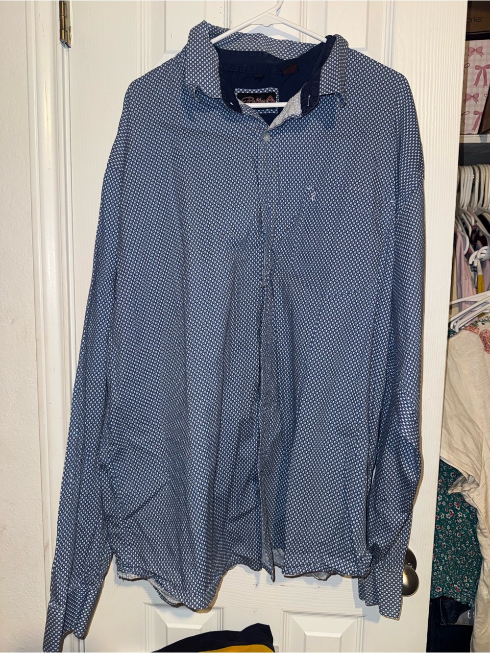 Men's Blue Patterned Casual Button-Down Shirt